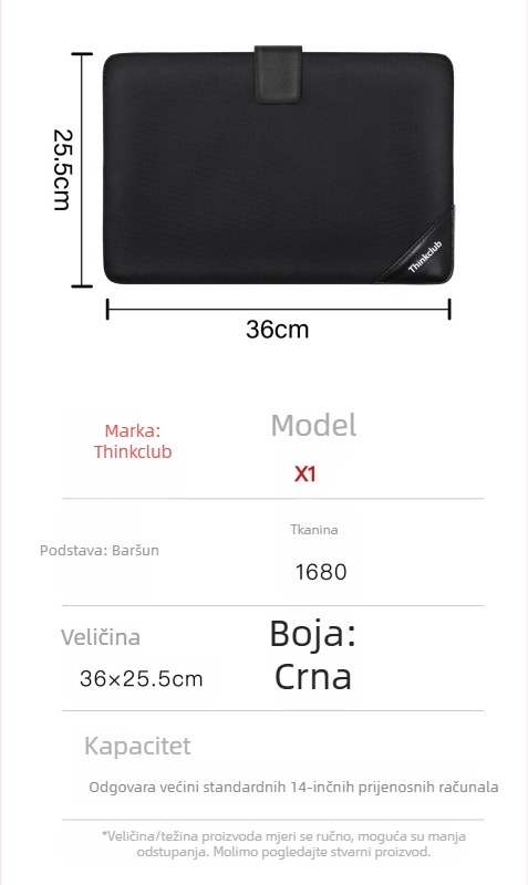 Crna lagana torbica za prijenosno računalo s baršunastom podstavom i zaštitom od udaraca, unutarnja torba za putovanje za 14-inčni laptop