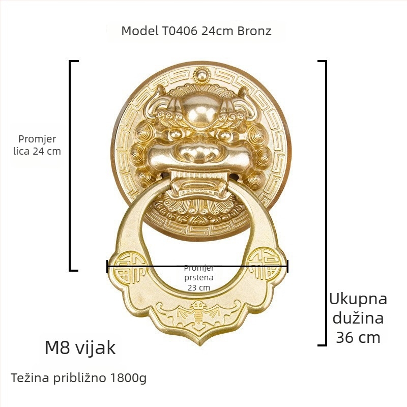 Mesingani vratni prsten s glavama zvijeri – Lav, Tigar i Kirin; Novi kineski stil, Die-Casting lijevanje, površinska ugradnja