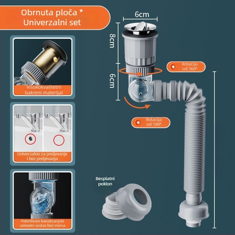Odvod za umivaonik sa S-kurve, anti miris, model XSG, tip Bounce, stil moderni minimalistički