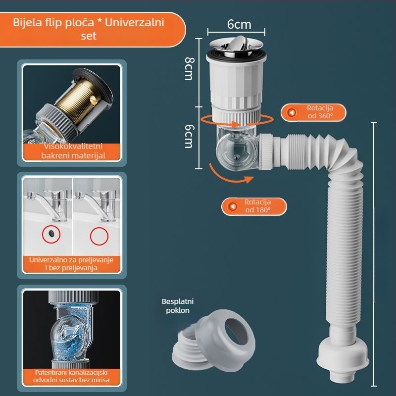 Odvod za umivaonik sa S-kurve, anti miris, model XSG, tip Bounce, stil moderni minimalistički
