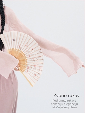 Bluza od gaze za odrasle žene – moderan plesni top, 100% poliester, slobodan kroj, pogodno za scenu, balet i narodni ples