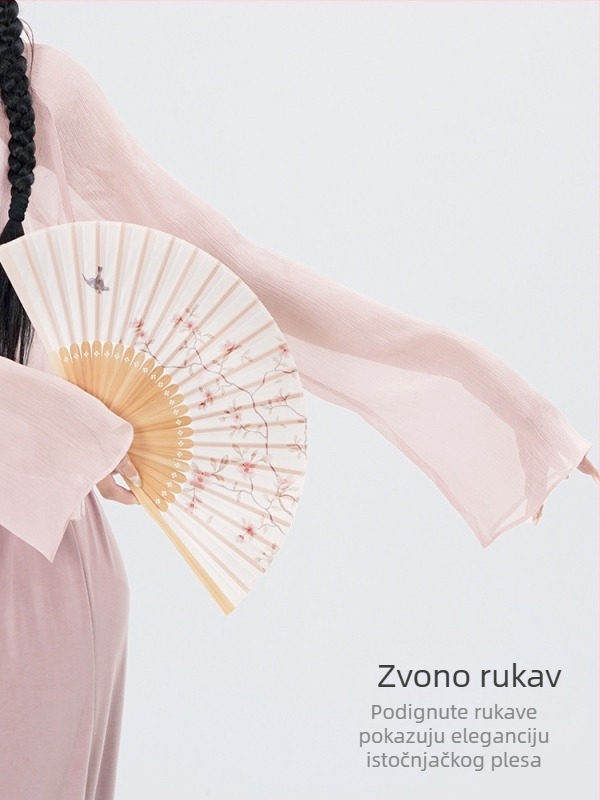 Bluza od gaze za odrasle žene – moderan plesni top, 100% poliester, slobodan kroj, pogodno za scenu, balet i narodni ples