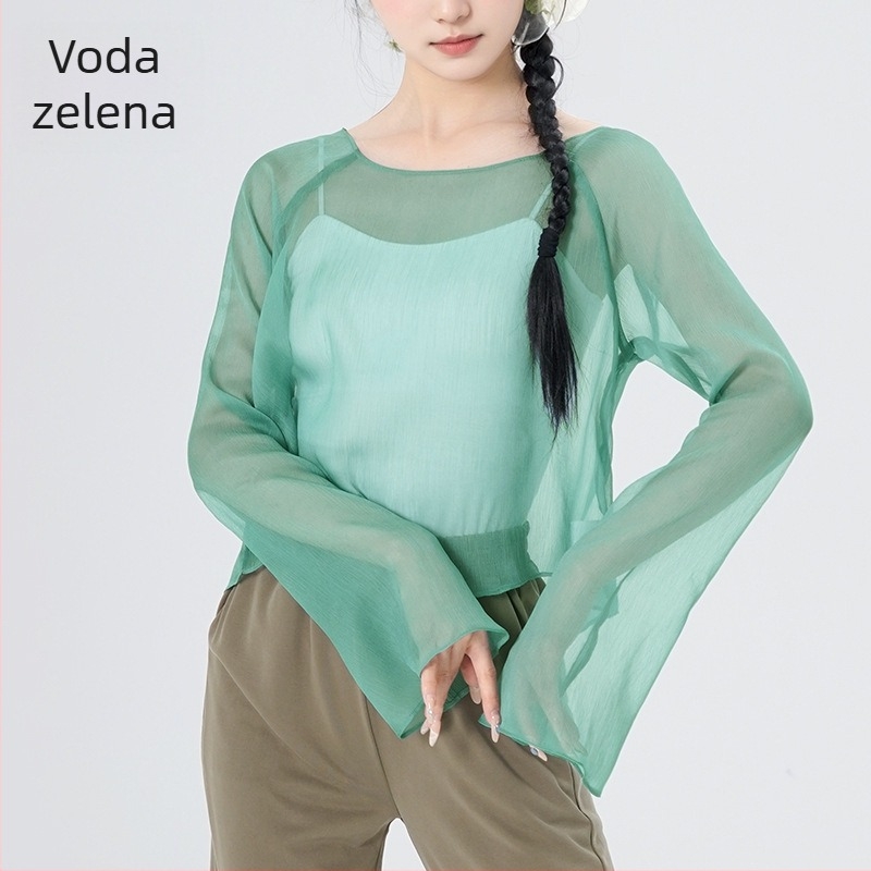 Bluza od gaze za odrasle žene – moderan plesni top, 100% poliester, slobodan kroj, pogodno za scenu, balet i narodni ples
