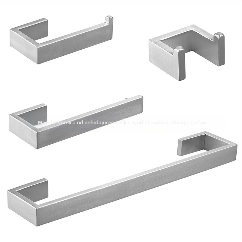 Maochi Brushed nehrđajući čelik kupaonski hardver set – vješalica za odjeću, držač toaletnog papira i šipka za ručnike; modularni setovi 2–6+ komada; moderan minimalistički stil