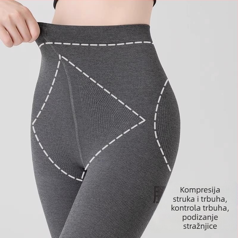 Ženske tajice s flis podstavom, debele, s vertikalnim prugama, za jesen-zimu, oblikovanje tijela (Pamuk; Debeli; Pruge; Oblikovanje tijela; Zadržavaju toplinu)