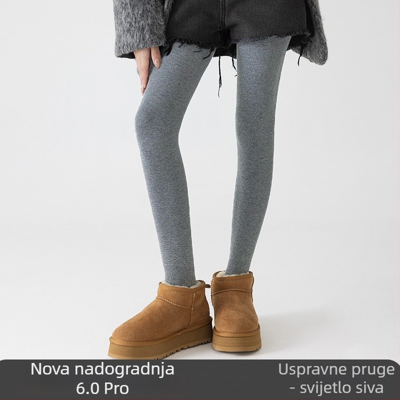 Ženske tajice s flis podstavom, debele, s vertikalnim prugama, za jesen-zimu, oblikovanje tijela (Pamuk; Debeli; Pruge; Oblikovanje tijela; Zadržavaju toplinu)
