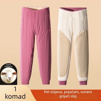 Unisex hlače za termalnu od 100% vune, baršunasta podstava, trostruka debljina materijala, visok struk, zaštita za koljena i struk