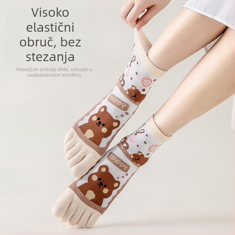 Ženske čarape s pet prstiju od pamuka – srednje dužine do lista, prozračne, upijaju znoj, uzorak crtani