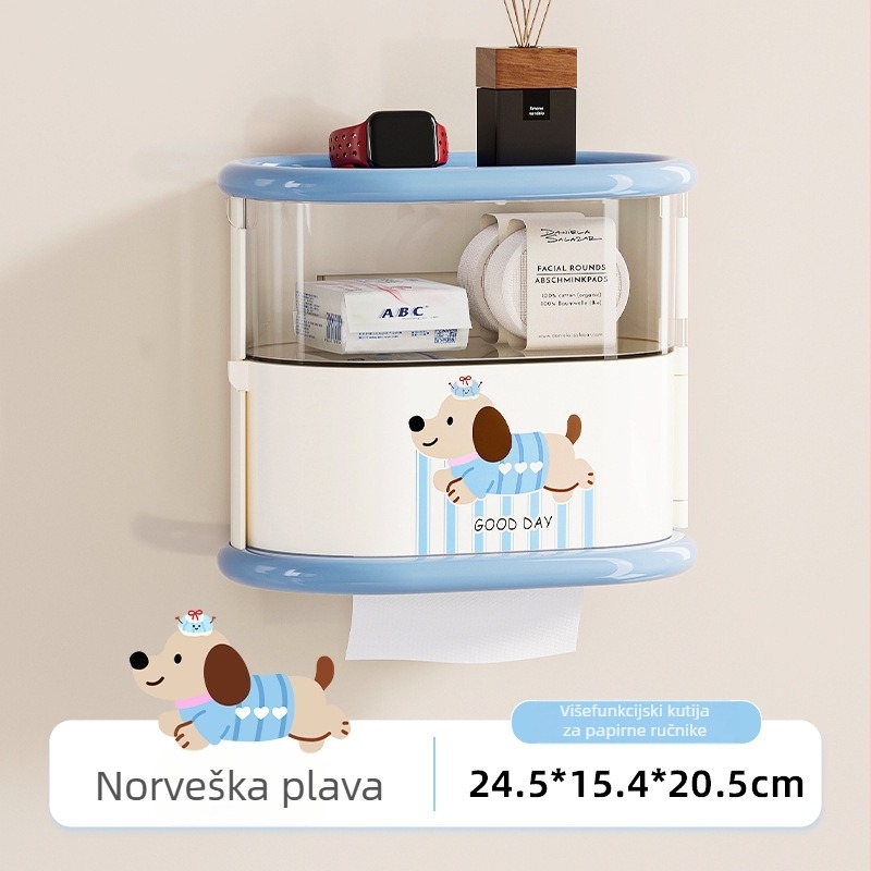 Plastična kutija za maramice s zidnom montažom, vodootporna, s prostorom za ručnike u kupaonici