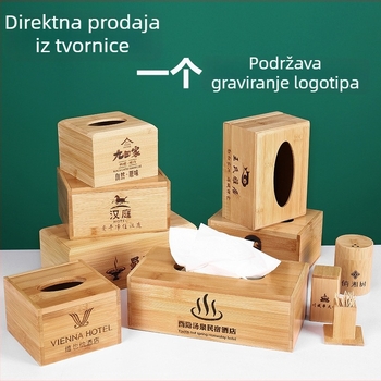 Bambus kutija za maramice s logom – model 001, prilagodljiva, višestruka primjena, moderni minimalistički stil, pogodna za hotele i restorane