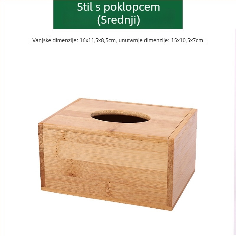 Bambus kutija za maramice s logom – model 001, prilagodljiva, višestruka primjena, moderni minimalistički stil, pogodna za hotele i restorane