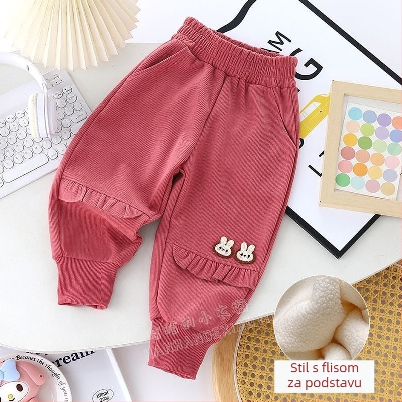 Dječje trenirke hlače za djevojčice s fleksi unutrašnjom podstavom, opuštene kroja, korejski stil, čipkasti rub, za novorođenčad 0–12 mjeseci, proljeće–jesen