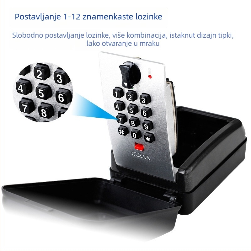 Kutija za ključeve s numeričkom lozinkom, metalna (aluminijska legura/ABS/cinkova legura), model 8109 (gumb), vanjska uporaba, za dekoraciju i gradilište, kućno skladištenje