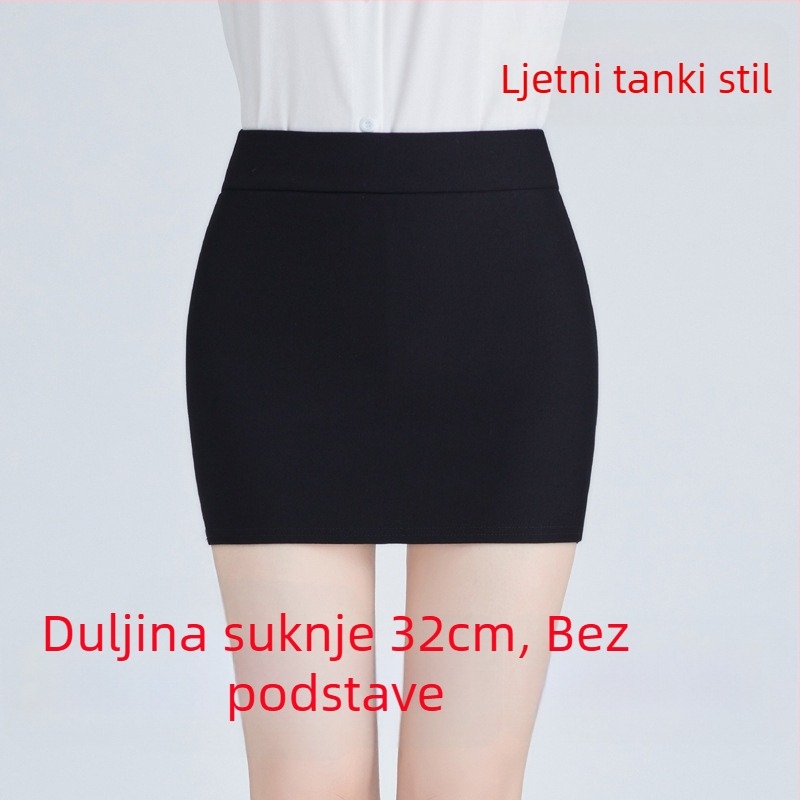 Mini suknja s visokim strukom, elastičan materijal, jednobojna (pamuk-poliester sa spandeks ≤30%)