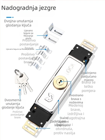 Brava za rolete vrata, nehrđajući čelik, pravokutni rotacijski zatvarač, model TJ0918J003, za ulazna vrata, s ključem