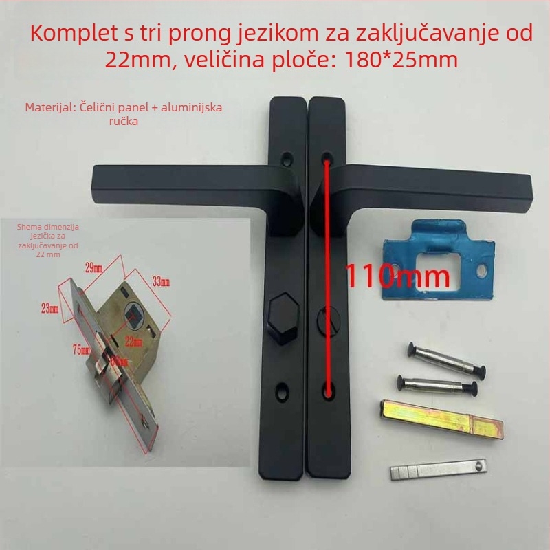 Ručka za zaključavanje vrata za uske aluminijske okvire, od željeza, bez ključa, za kupaonicu i kuhinju, moderan minimalistički stil