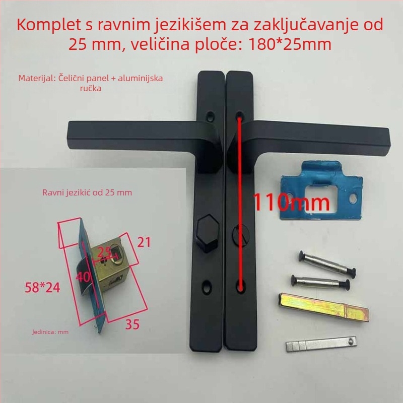 Ručka za zaključavanje vrata za uske aluminijske okvire, od željeza, bez ključa, za kupaonicu i kuhinju, moderan minimalistički stil