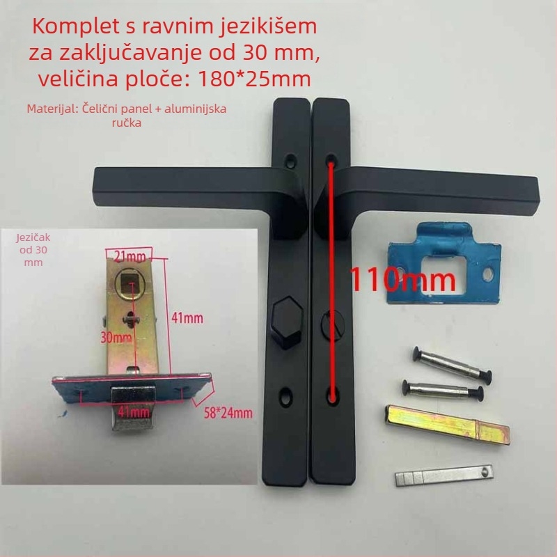 Ručka za zaključavanje vrata za uske aluminijske okvire, od željeza, bez ključa, za kupaonicu i kuhinju, moderan minimalistički stil