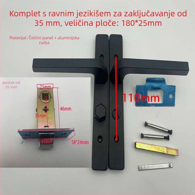 Ručka za zaključavanje vrata za uske aluminijske okvire, od željeza, bez ključa, za kupaonicu i kuhinju, moderan minimalistički stil