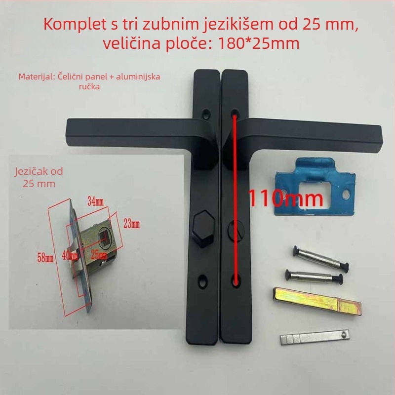 Ručka za zaključavanje vrata za uske aluminijske okvire, od željeza, bez ključa, za kupaonicu i kuhinju, moderan minimalistički stil