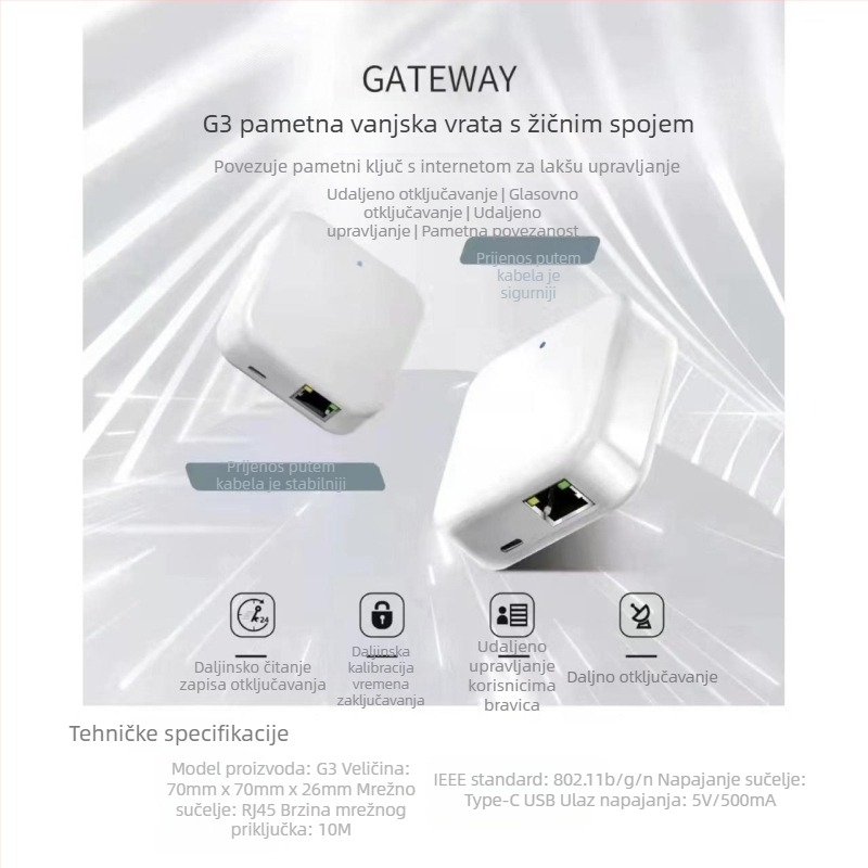 G2 Gateway Pametna brava – plastično tijelo, 110 g; Bluetooth i Wi‑Fi; kompatibilno s TTLock aplikacijom