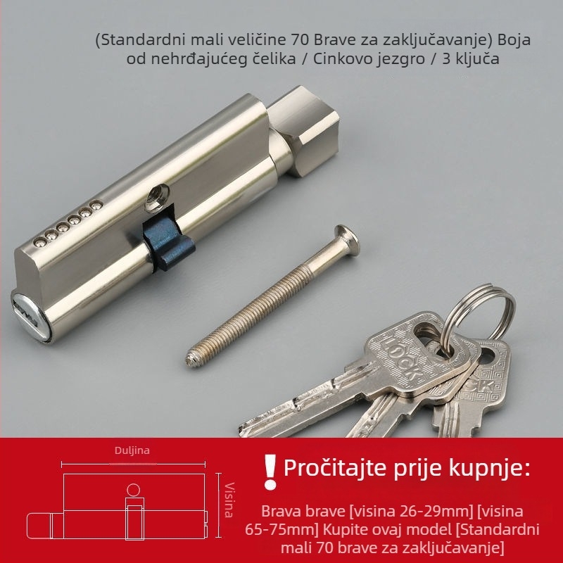 Cilindar za zaključavanje vrata za drvena unutarnja vrata, kuglični tip zaključavanja, konstrukcija s aluminijsko bakrenom prevlakom