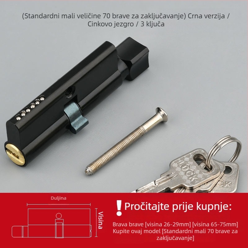 Cilindar za zaključavanje vrata za drvena unutarnja vrata, kuglični tip zaključavanja, konstrukcija s aluminijsko bakrenom prevlakom