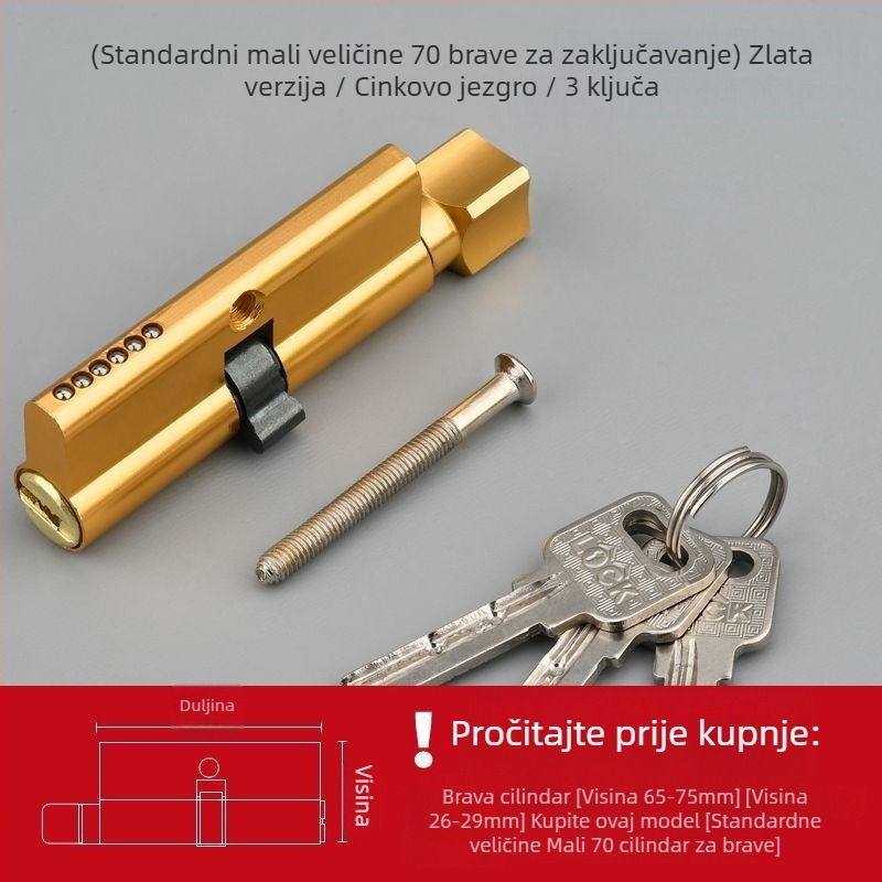 Cilindar za zaključavanje vrata za drvena unutarnja vrata, kuglični tip zaključavanja, konstrukcija s aluminijsko bakrenom prevlakom