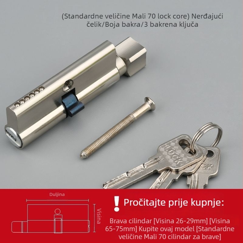 Cilindar za zaključavanje vrata za drvena unutarnja vrata, kuglični tip zaključavanja, konstrukcija s aluminijsko bakrenom prevlakom