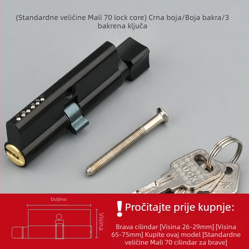 Cilindar za zaključavanje vrata za drvena unutarnja vrata, kuglični tip zaključavanja, konstrukcija s aluminijsko bakrenom prevlakom
