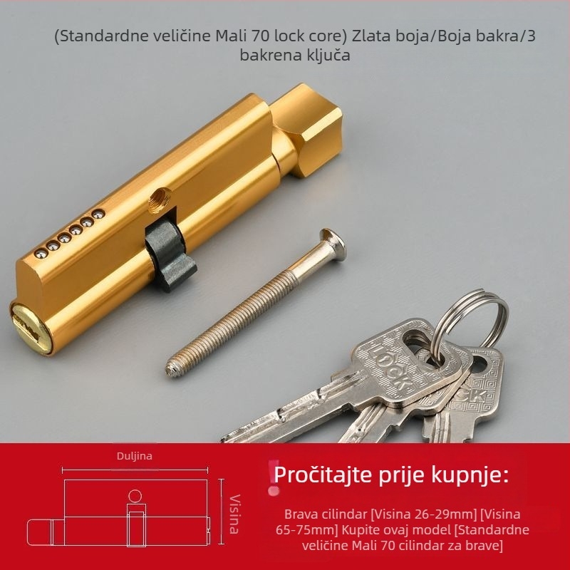 Cilindar za zaključavanje vrata za drvena unutarnja vrata, kuglični tip zaključavanja, konstrukcija s aluminijsko bakrenom prevlakom