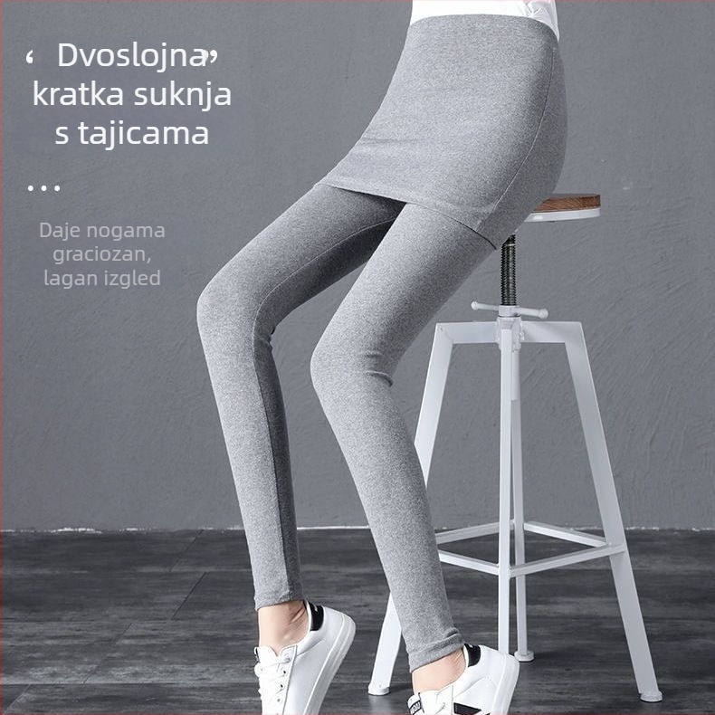 Ženske hlače-suknja iluzija, Modal materijal, dugi hlače, vizualno sužavajući efekt, abstraktni uzorak, jesen 2025