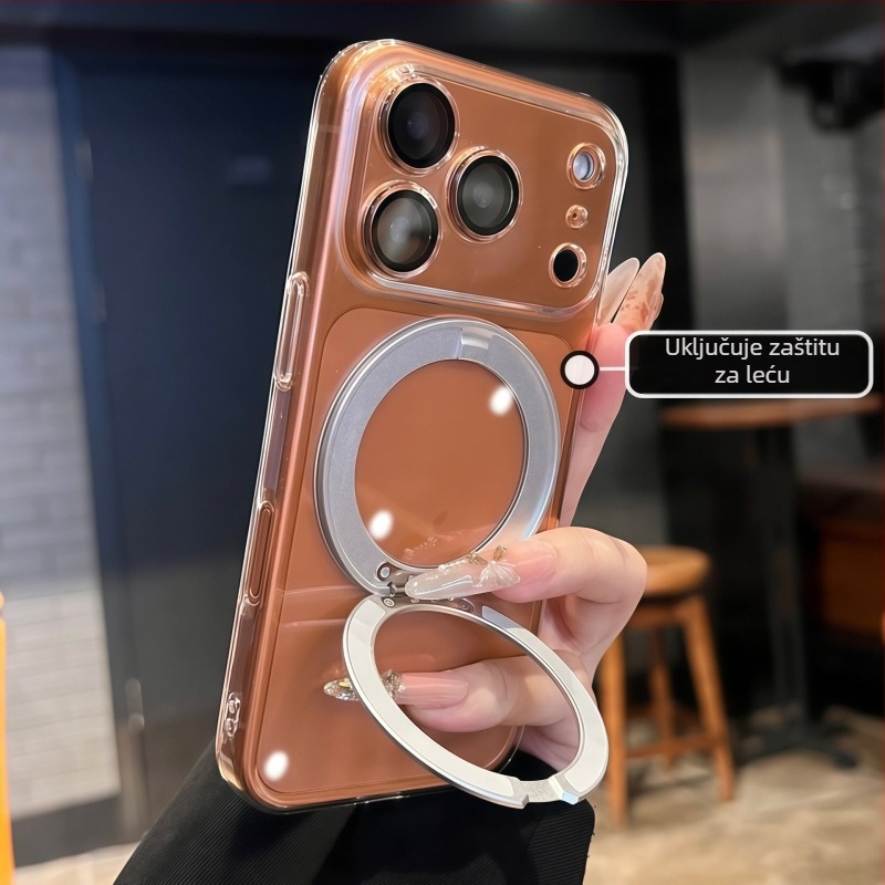 Prozirna minimalistička futrola s rotirajućim držačem i magnetskim pričvršćivanjem za iPhone 17 Pro/Pro Max i 16 Pro – TPU, držač, magnetsko privlačenje, otpornost na padove, zaštita leće uključena