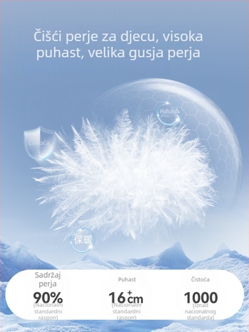 Dječja jakna s puhom, unisex, 81-85% bijelog pačjeg perja, kratka kroj, opušteni kroj, poliester vanjski materijal i podstava