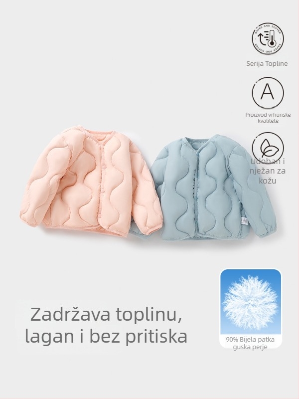 Dječja jakna s puhom, unisex, 81-85% bijelog pačjeg perja, kratka kroj, opušteni kroj, poliester vanjski materijal i podstava