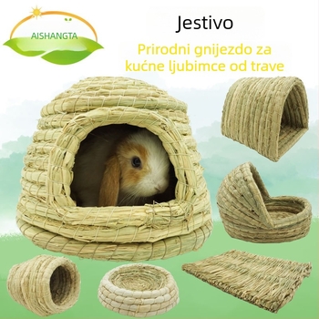 Ručno pleteno gnijezdo od trave za mala kućna ljubimca – sklonište za kuniće, glodavce, činčile, ježeve – Materijal: svila cvijeta