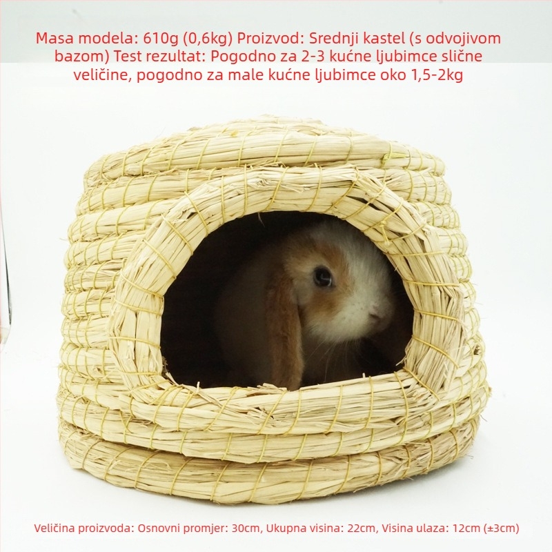Ručno pleteno gnijezdo od trave za mala kućna ljubimca – sklonište za kuniće, glodavce, činčile, ježeve – Materijal: svila cvijeta