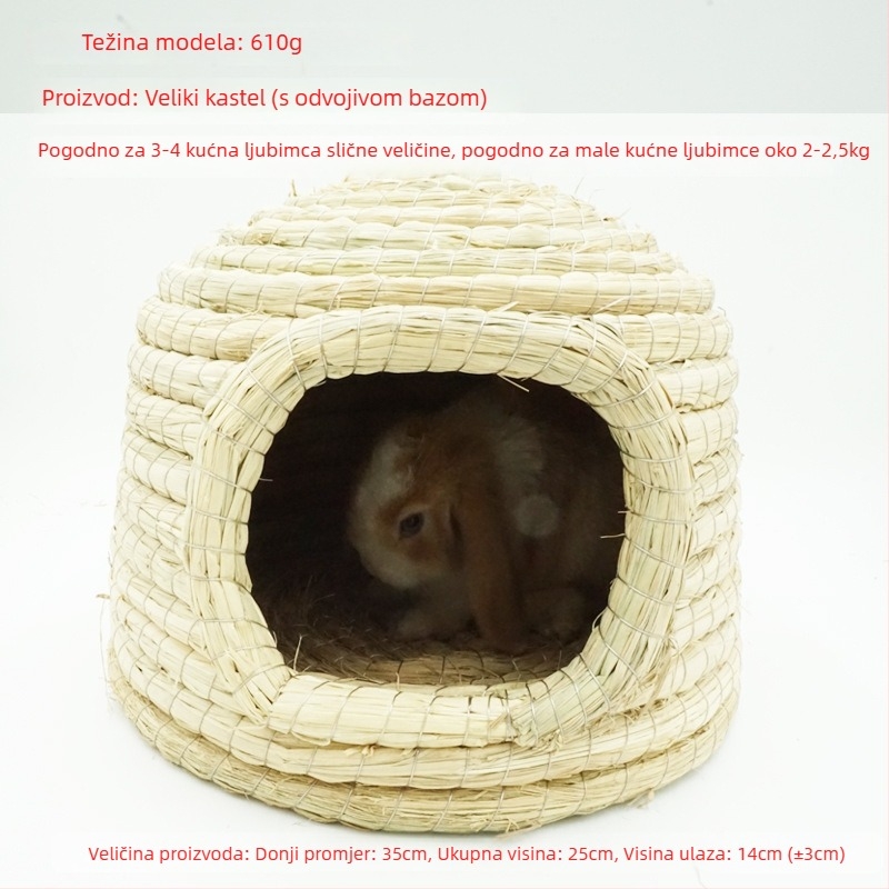Ručno pleteno gnijezdo od trave za mala kućna ljubimca – sklonište za kuniće, glodavce, činčile, ježeve – Materijal: svila cvijeta
