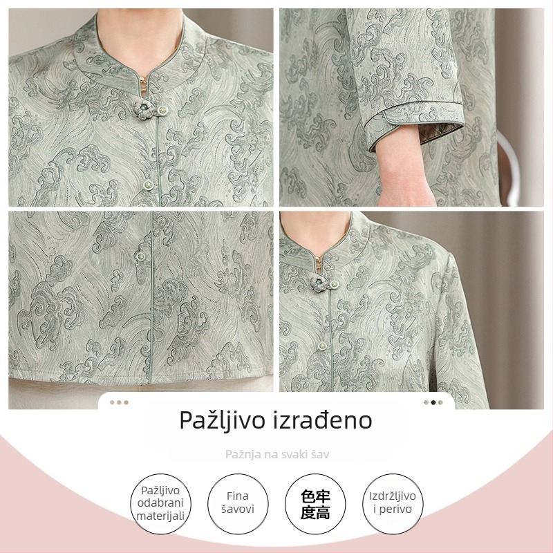 Košulja i kardigan za starije žene, kineski stil, književni retro, sadržaj vlakana 30–50%, bez ovratnika