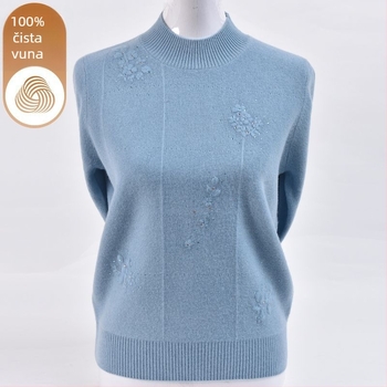 Ženski pleteni džemper od ice-silk s vezom, polu-visoki ovratnik i rukavi u stilu princeze
