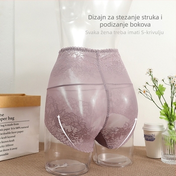 Ženske gaćice s visokim strukom, plus veličina, čipka s cvjetnim uzorkom, prozirni detalji, podrška trbuha i bokova, prozračna pamučna podstava.