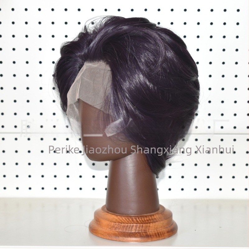 Cosplay wig s prednjom čipkom, kratka kosa, vlakna otporna na toplinu, ručno pleteni prednji dio