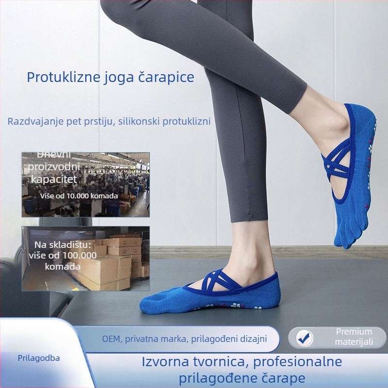 Joga čarape s otvorenim prstima i podijeljenim prstima, silikon protiv klizanja, križni remen dizajn, pamuk