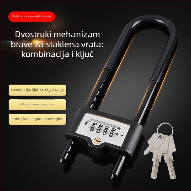 U-oblik digitalni zaključavač za staklena vrata - čelik, model: U-Shaped Password Lock, debljina šipke 13 mm, razmak šipki 74 mm