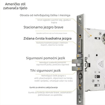 Kvaka za vrata od nehrđajućeg čelika SUS304, model 8701, bakren cilindar; pogodna za glavna vrata i sigurnosna vrata
