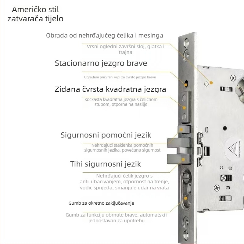 Kvaka za vrata od nehrđajućeg čelika SUS304, model 8701, bakren cilindar; pogodna za glavna vrata i sigurnosna vrata