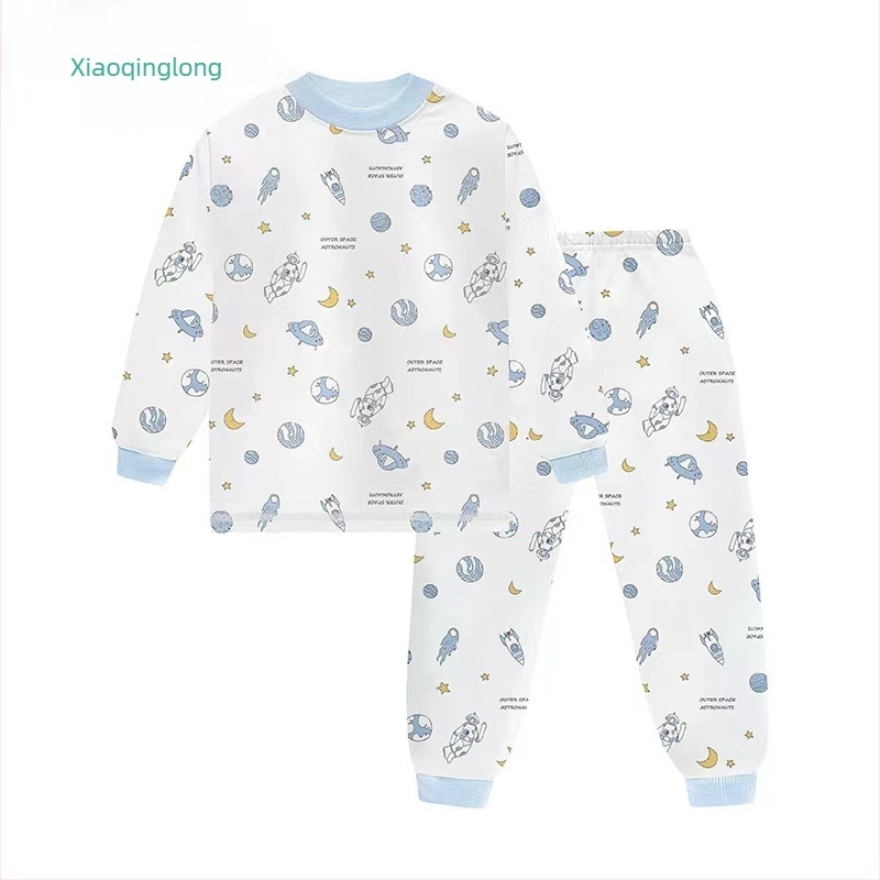 Dječji set donjeg rublja od 100% pamuka, crtani uzorak, dugi donji dio, poluvojakim ovratnikom, zadržava toplinu, za djecu 3–8 godina (100–140 cm), proljeće i jesen