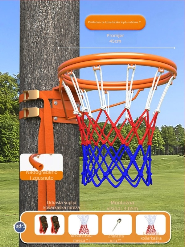 Stalak za košarku s pločom, nehrđajući čelik, snap-on ugradnja, prijenosno za kućnu upotrebu/park