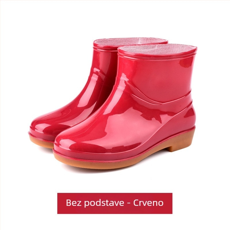 Ženske čizme za kišu, protuklizne, niske do gležnja, PVC gornji dio, jednofarne, niski pet 1-3 cm