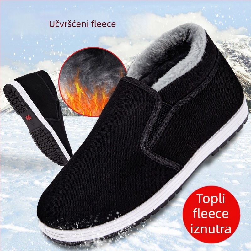 Papuče za dom u stilu Starog Pekinga, s flis prekljivom, zimske tople muške papuče, gumeni potplat, protuklizne